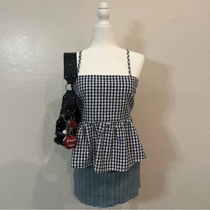 SOLD! Vigoss white and blue gingham peplum top
